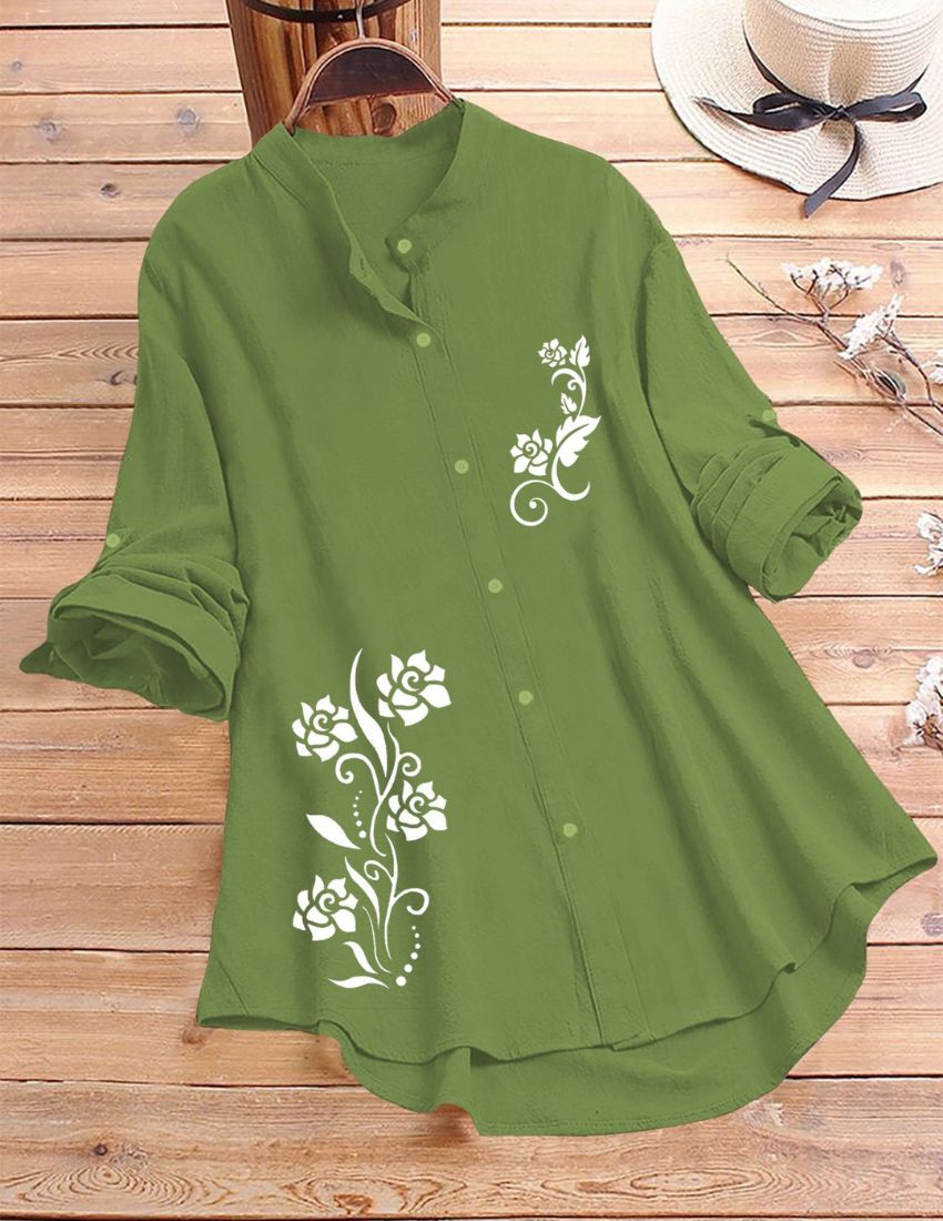 Rose Vine Printed Top - Green