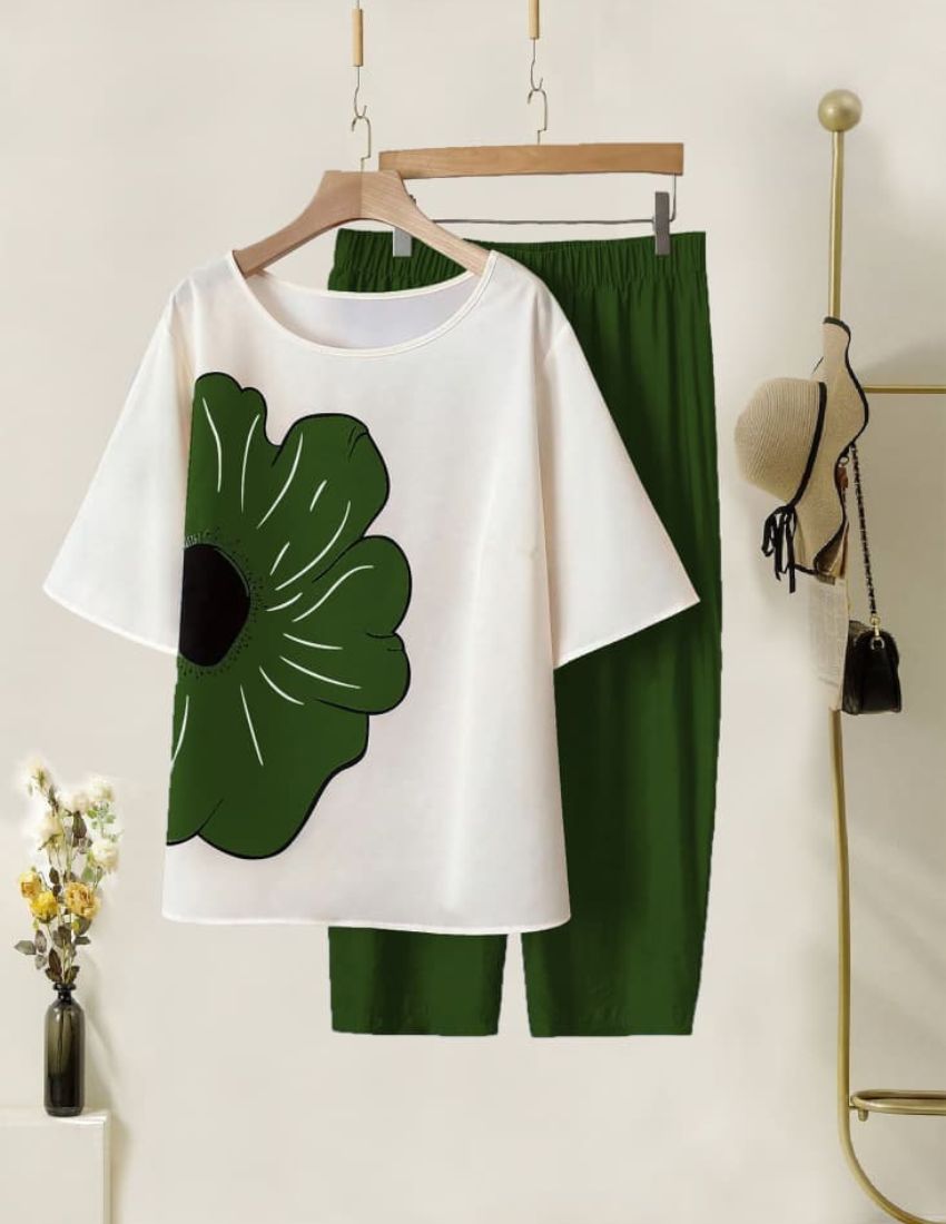 Green Flower Top with Bottom Set