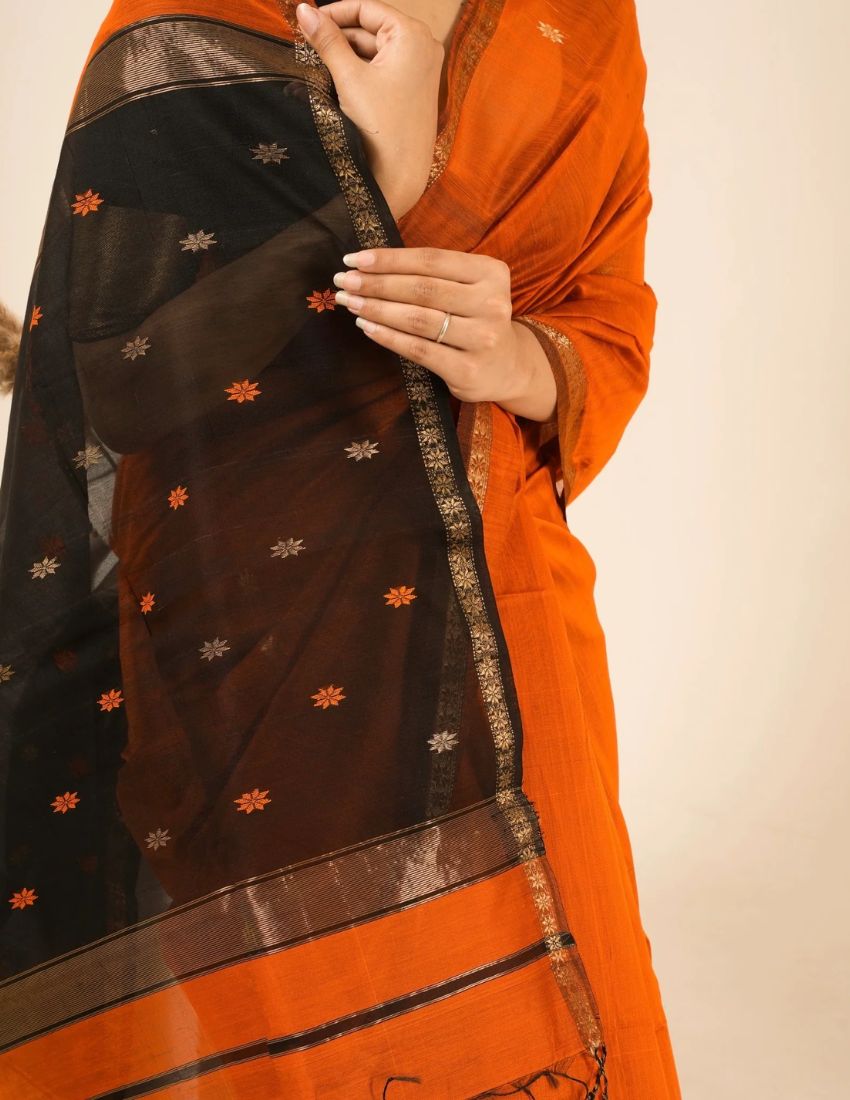 Orange Butti Banarasi Saree