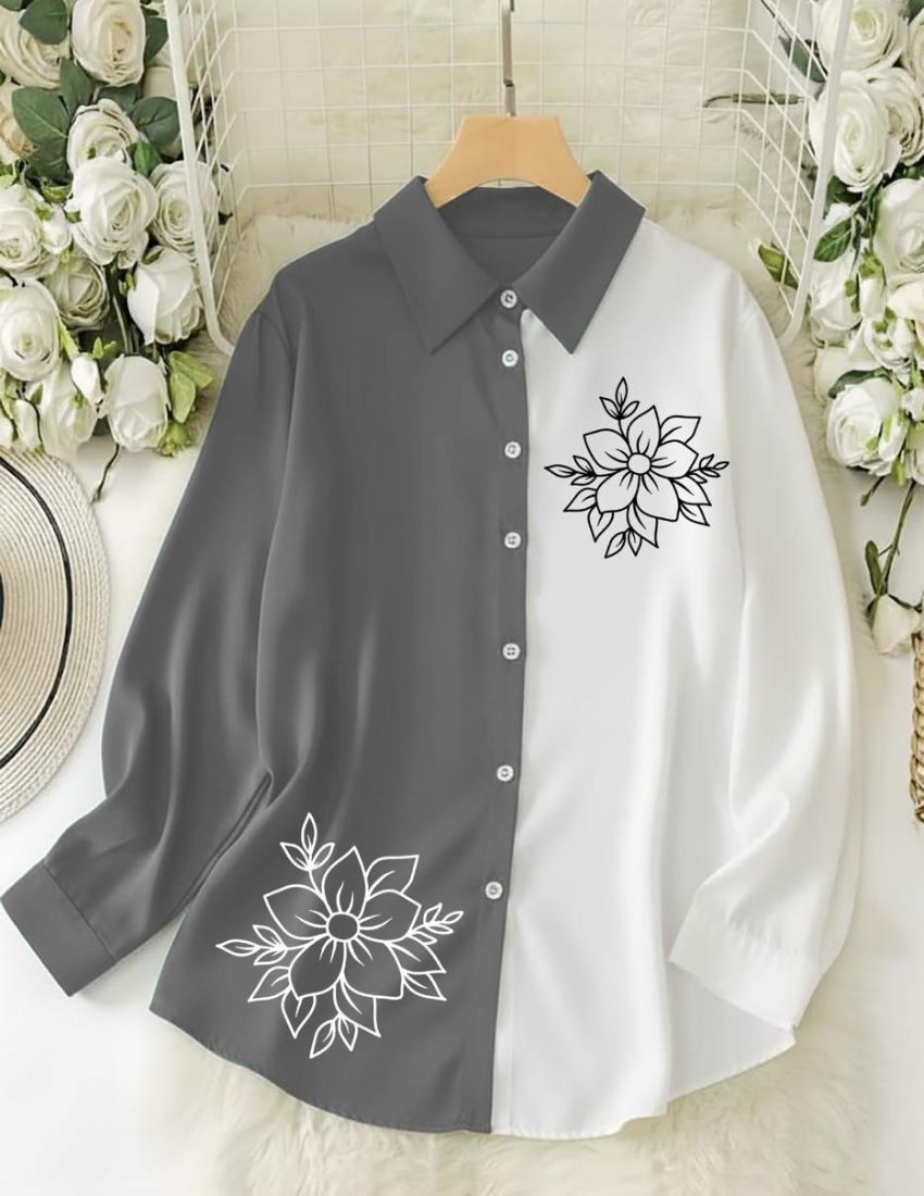 Dual-Tone Floral Shirt - Grey