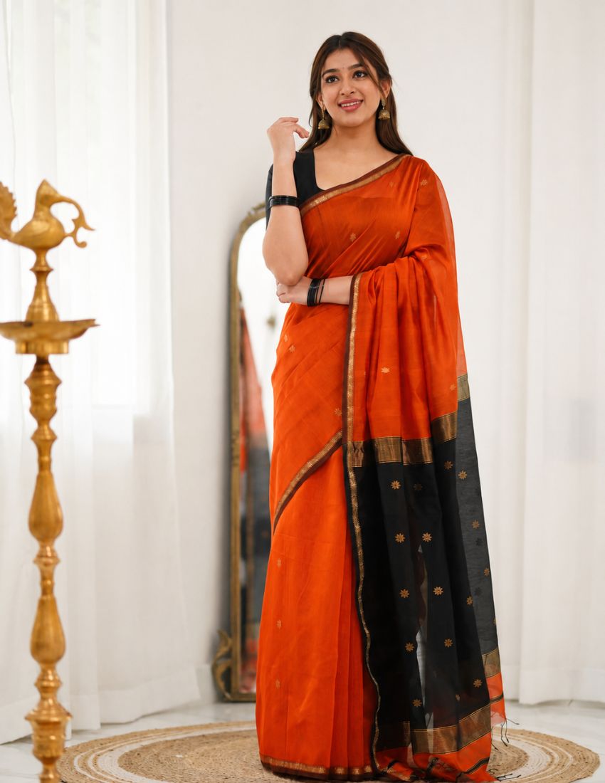 Orange Butti Banarasi Saree