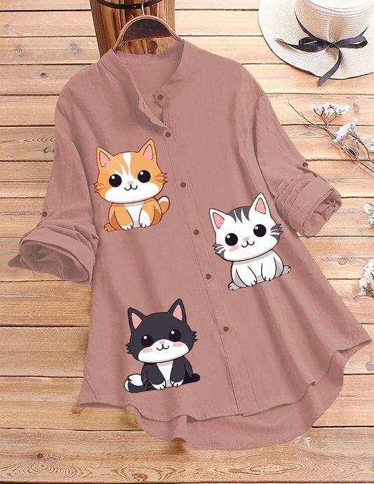 Cute Kitty Printed Top - Peach