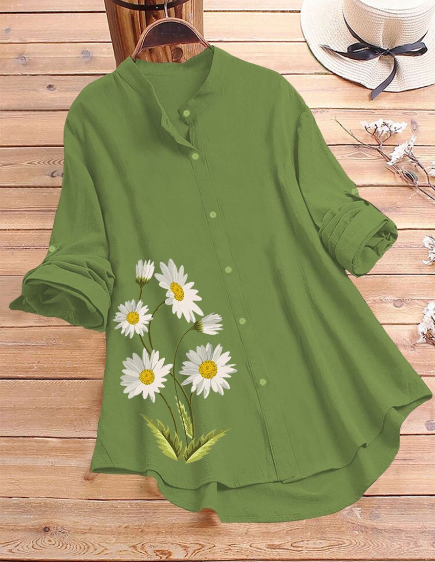 Daisy Bloom Printed Top for Women - Green
