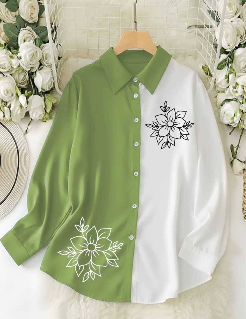 Dual-Tone Floral Shirt - Green