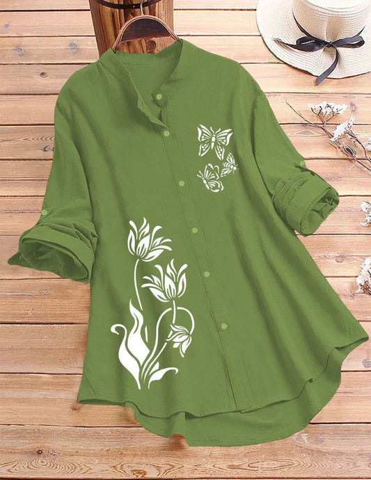 Tulip & Butterfly Printed Top - Green