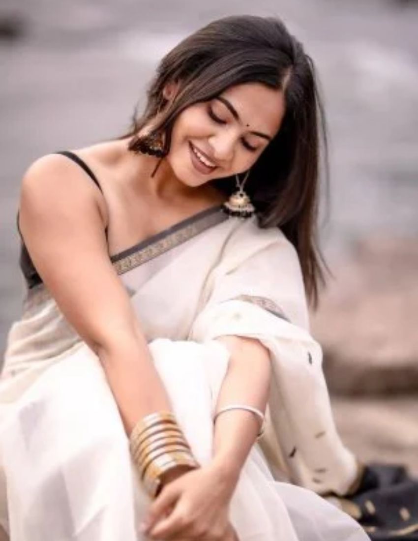 White & Black Butti Banarasi Saree