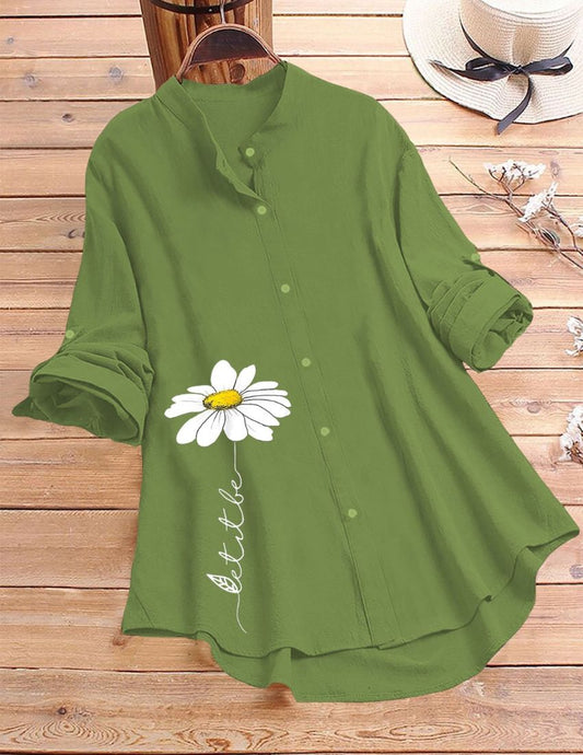 White Daisy Flower Printed Top - Green