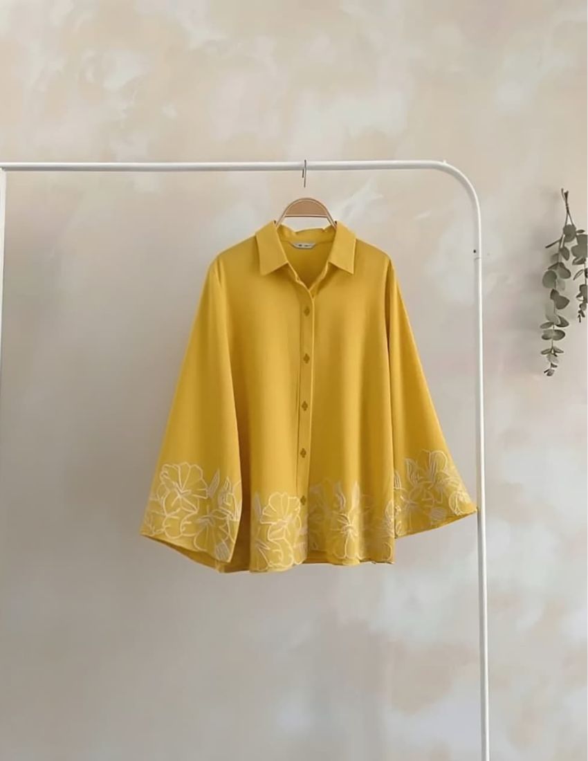 Mustard Floral Embroidery Top