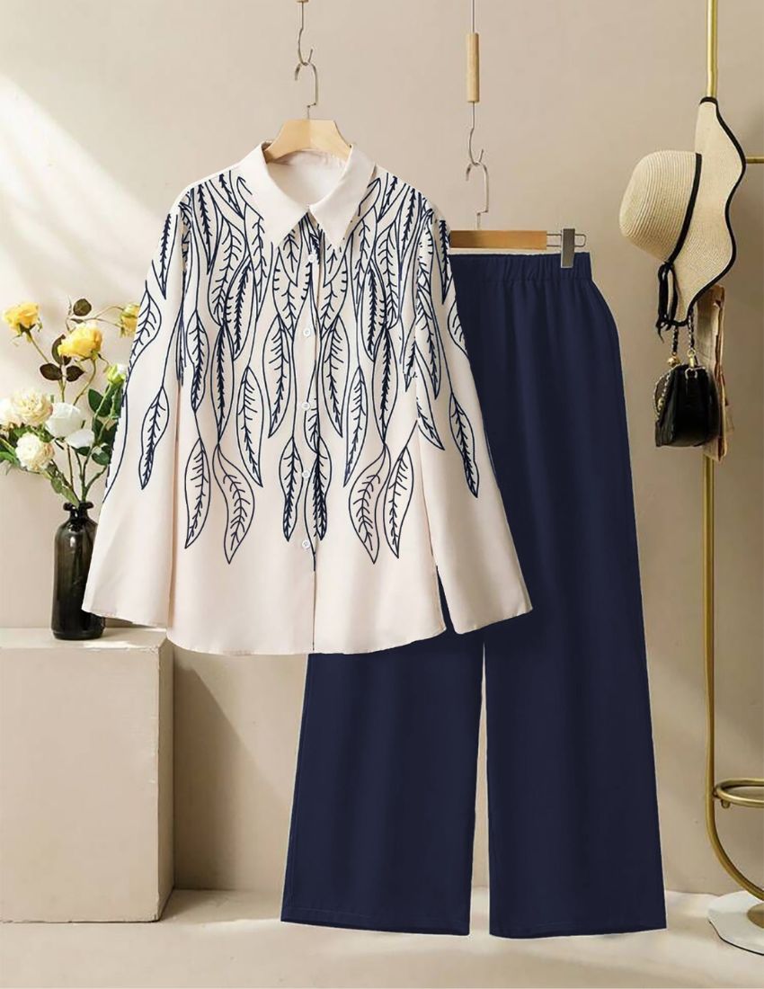 Leaf Pattern Co-Ord Set - Blue