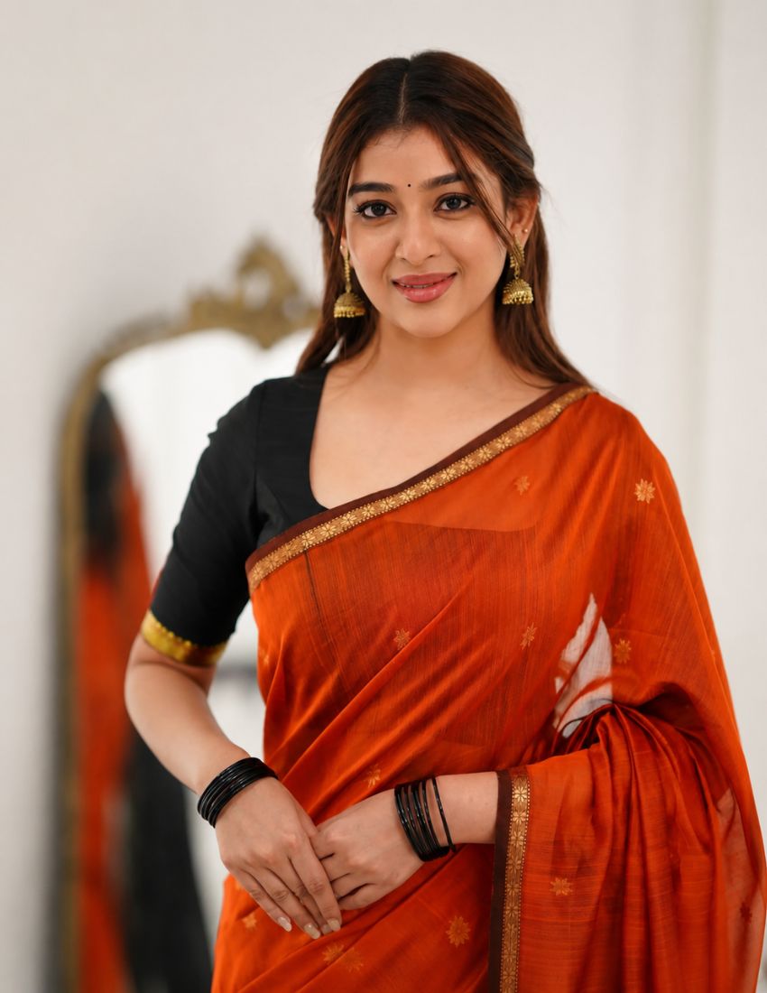 Orange Butti Banarasi Saree