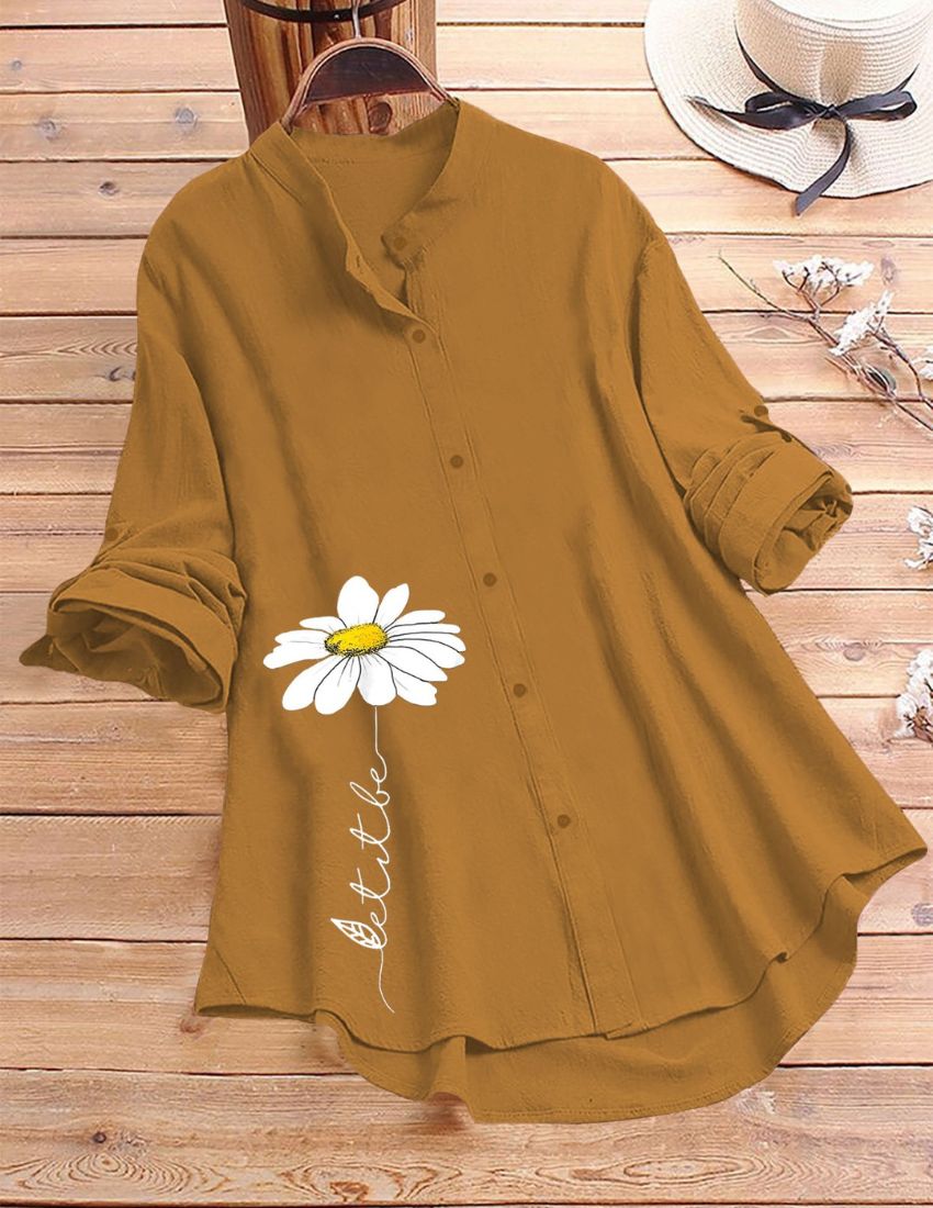 White Daisy Flower Printed Top - Yellow