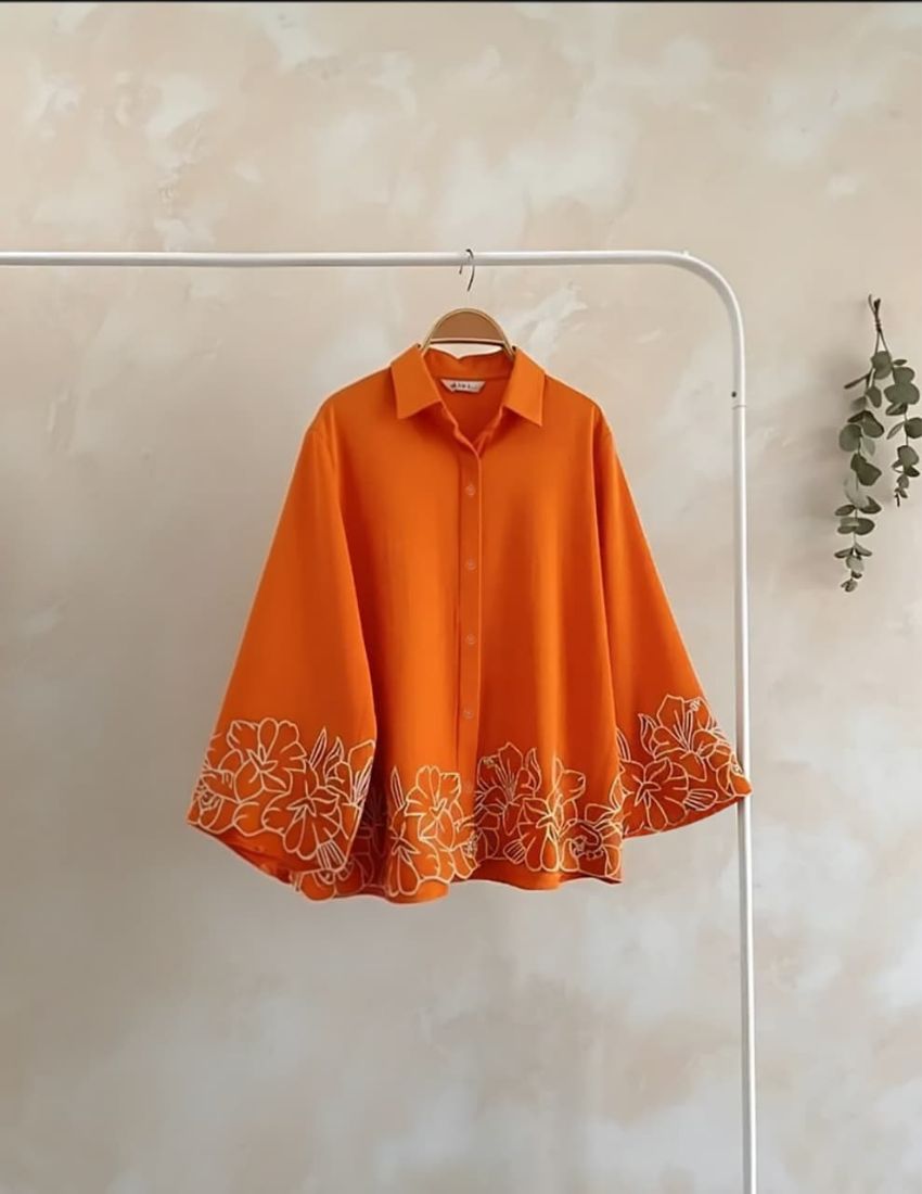 Orange Floral Embroidery Top
