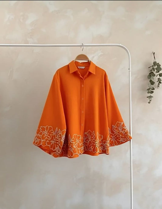 Orange Floral Embroidery Top