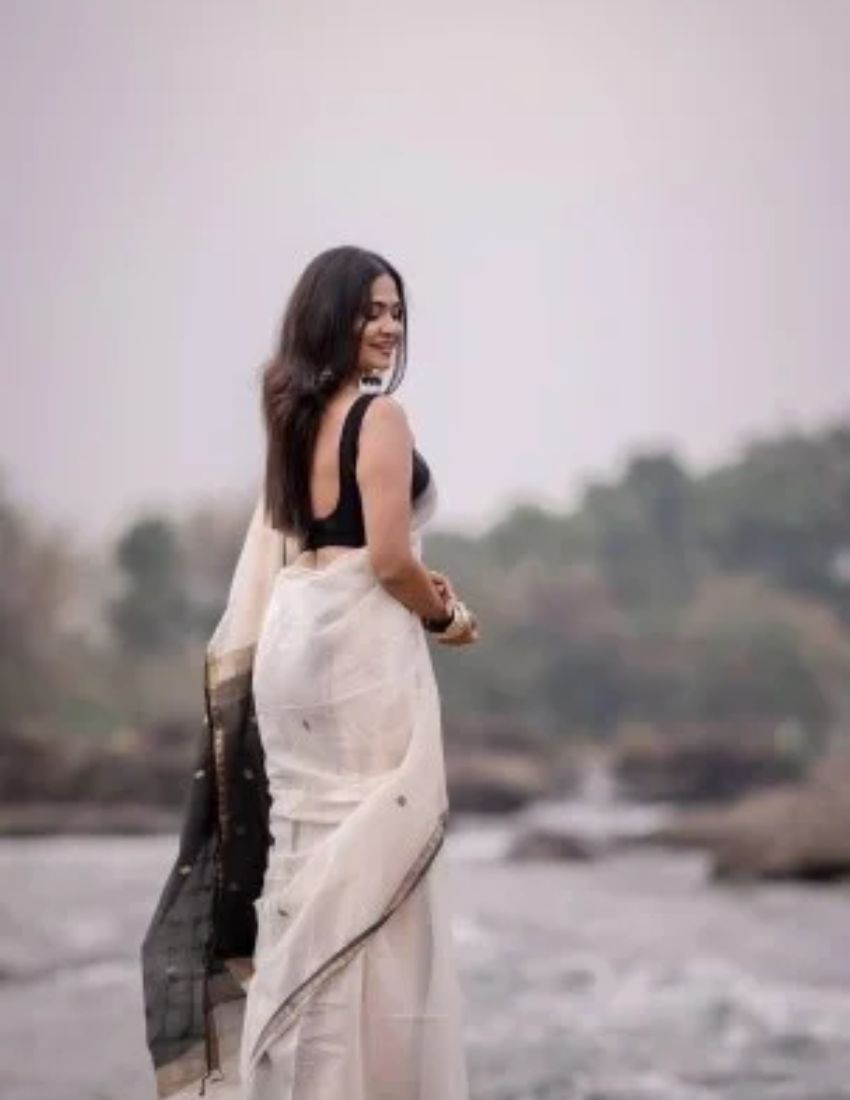 White & Black Butti Banarasi Saree