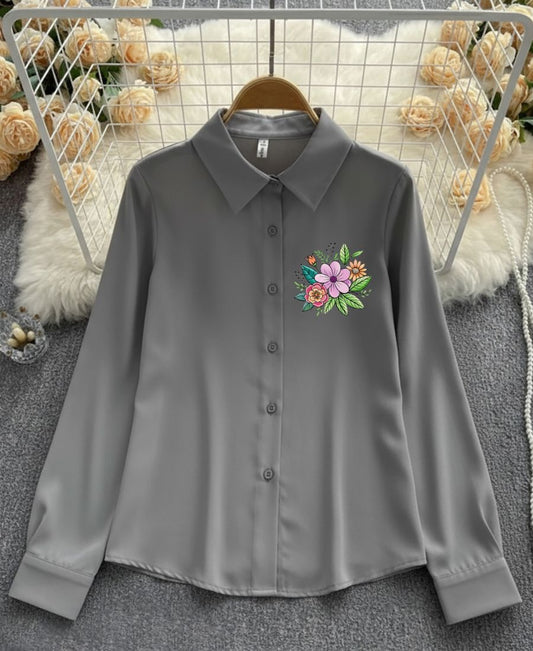 Fresh Blooms on Classic Grey Top