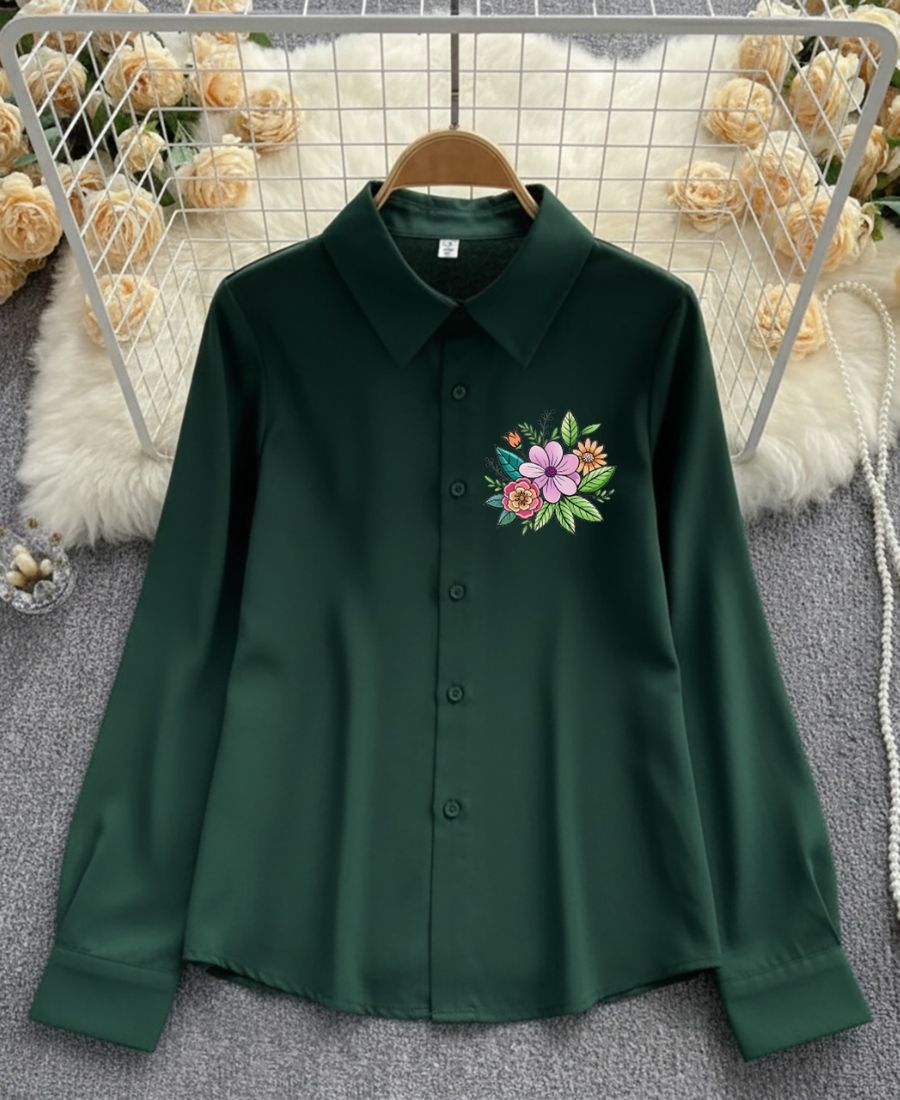 Fresh Blooms on Classic Dark Green Top