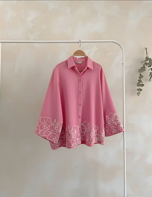 Rose Pink Floral Embroidery Top