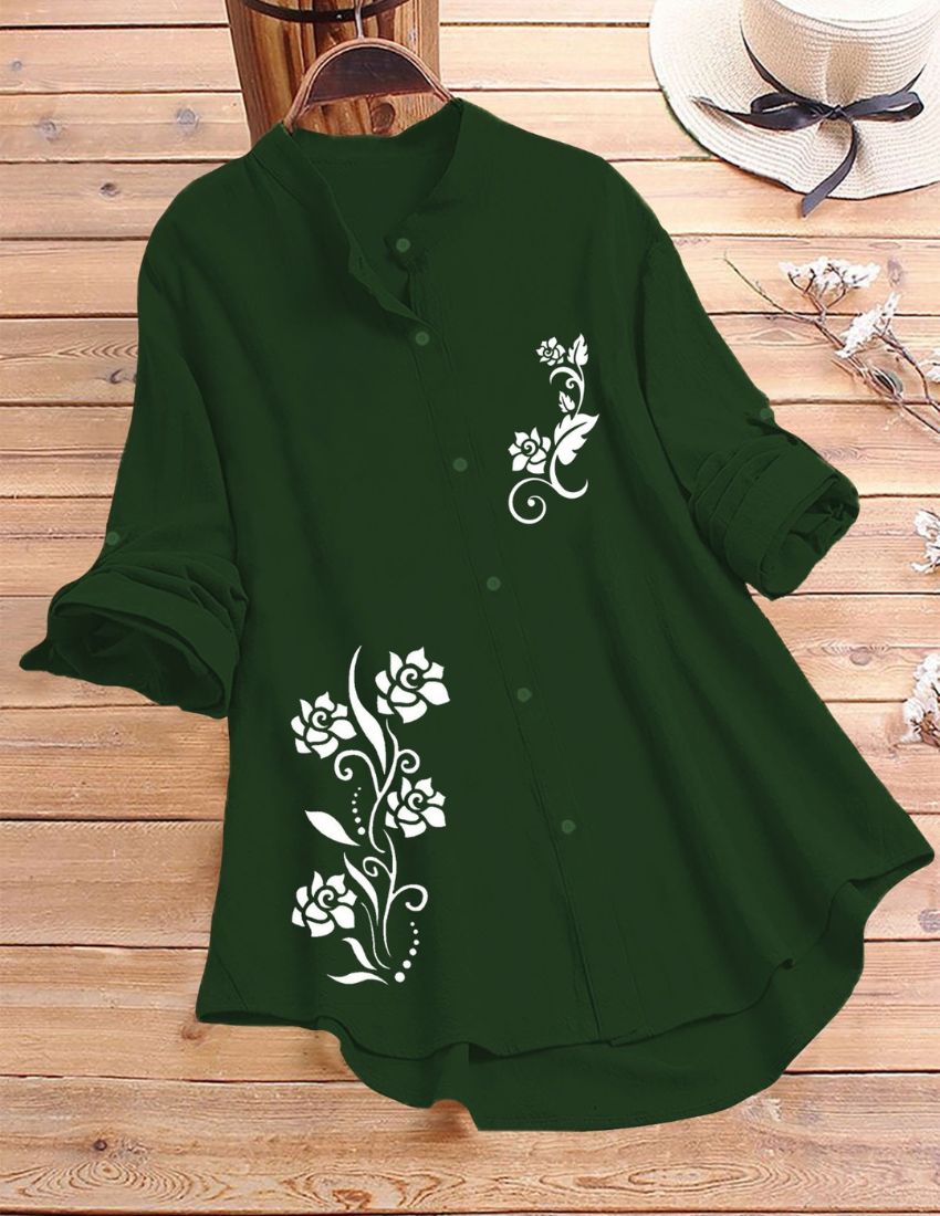 Rose Vine Printed Top - Dark Green