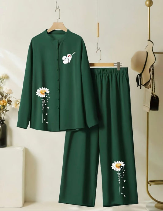 Heart & Flower Printed Co-Ord Set - Emerald