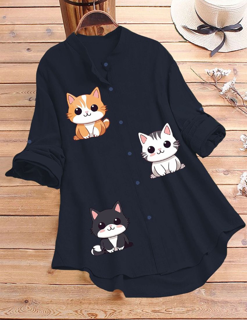 Cute Kitty Printed Top - Blue