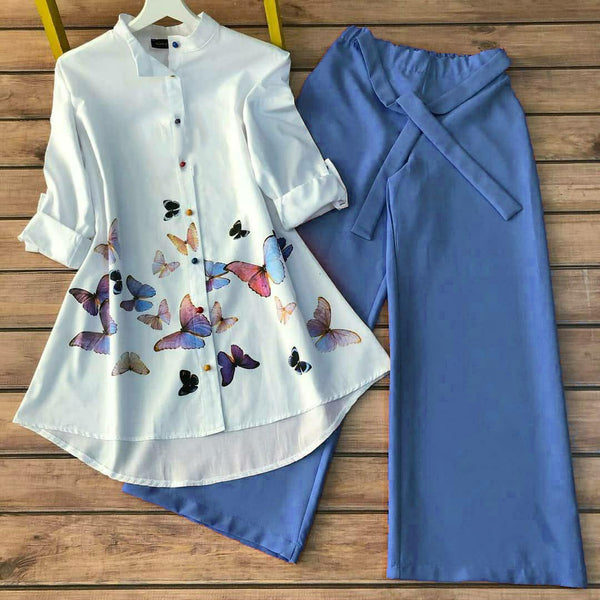 Indrani Butterfly Top and Sky Palazzo Set