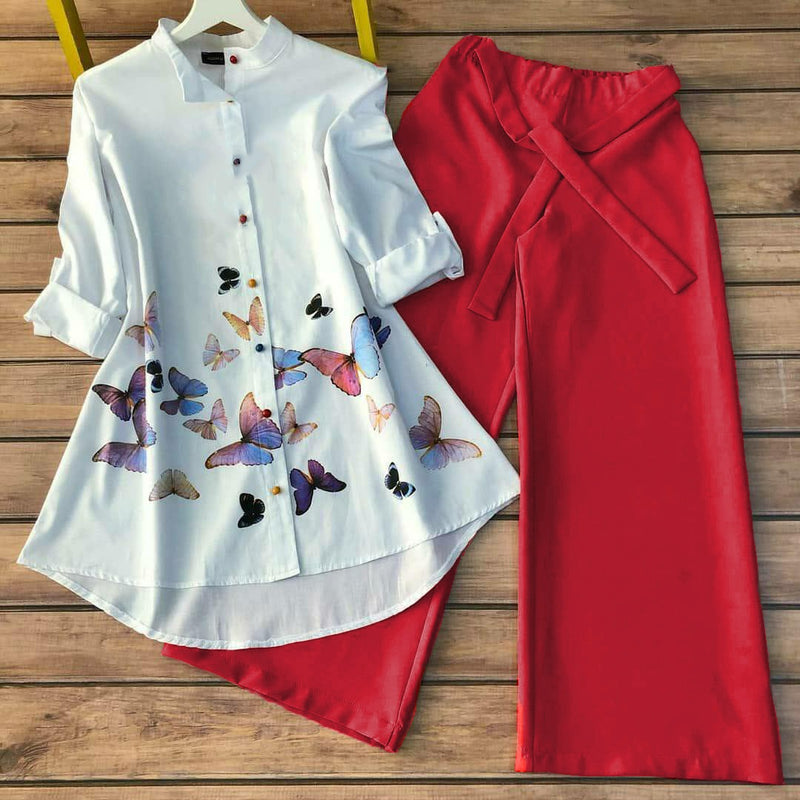 Indrani Butterfly Top and Red Palazzo Set