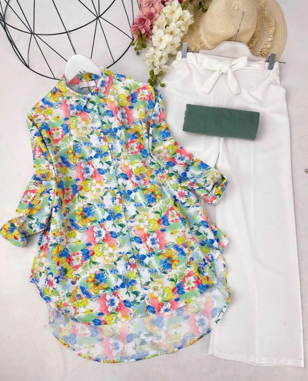 Flower Design Top with Palazzo Set