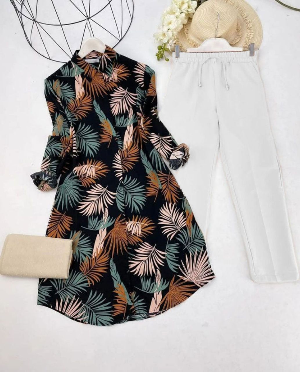 Black Flower Print Top with Palazzo Set