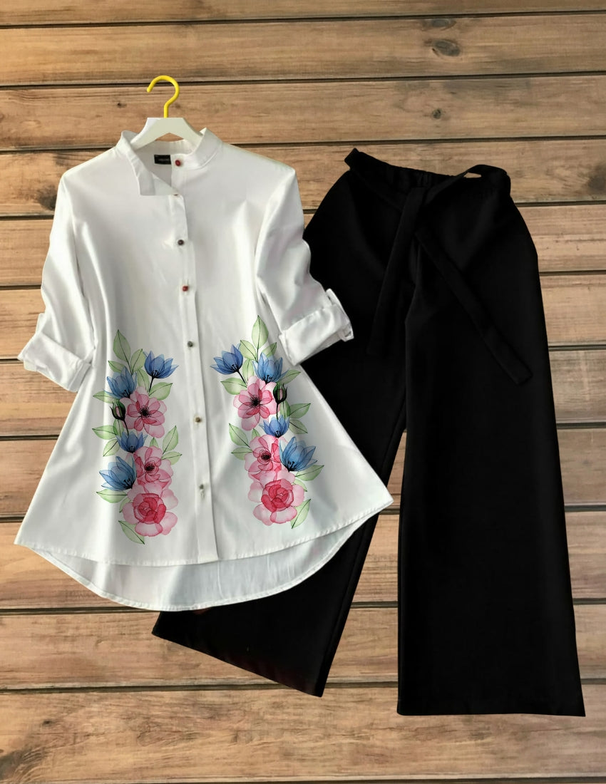 White Tunic Top with Black Palazzo Set
