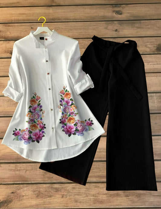 Floral Printed Tunic Top with Black Palazzo Set