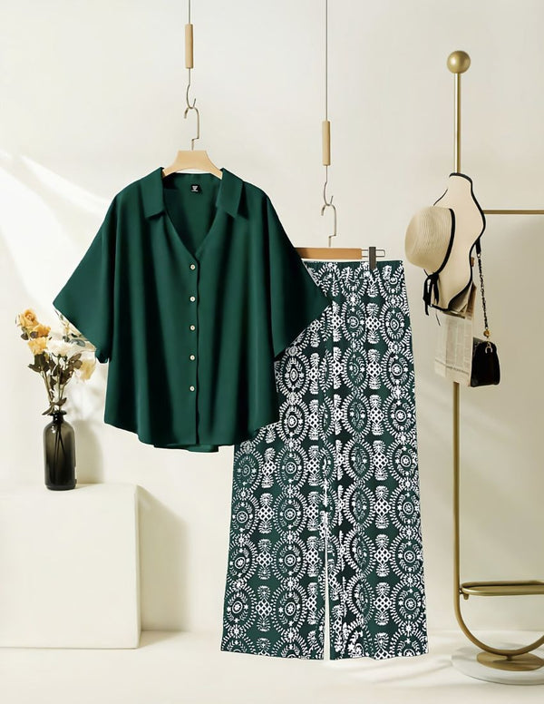 Elegant Sacramento Green Top with Graphic Palazzo Set