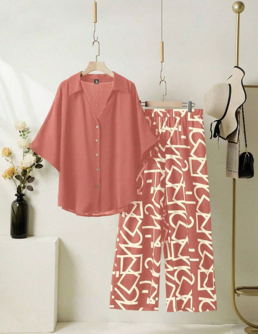 Rusty Color Top Elegant Rust-Colored Top with Graphic Palazzo Set β Indrani Life