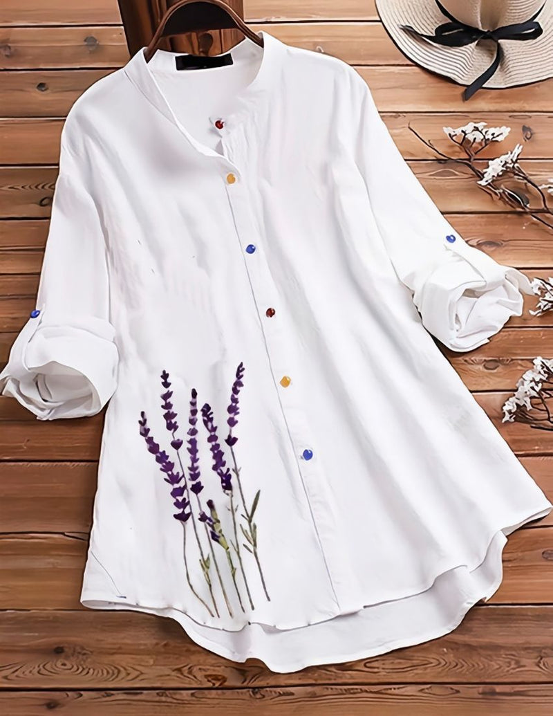 Elegant Floral Button-Up Top - Lavender