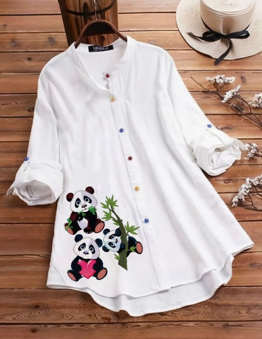 Elegant Floral Button-Up Top - Sloth Bear