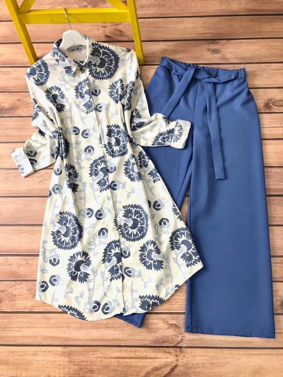 Floral Printed Top and Sky Palazzo Set