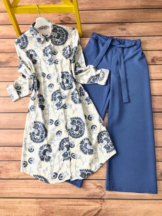 Floral Printed Top and Sky Palazzo Set