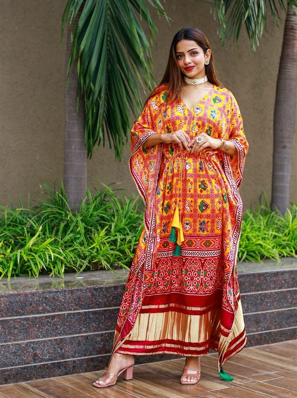 Multicolor Satin Printed Kaftan