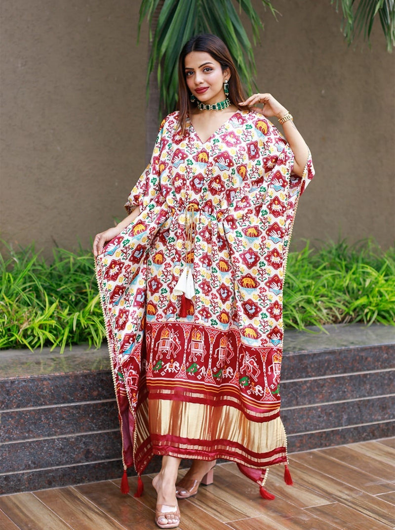 Multicolor Satin Printed Kaftan