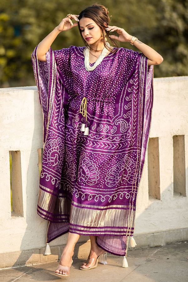 Purple Satin Printed Kaftan