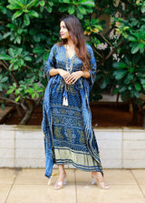 Blue Satin Printed Kaftan