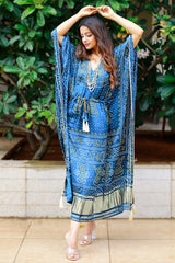 Blue Satin Printed Kaftan