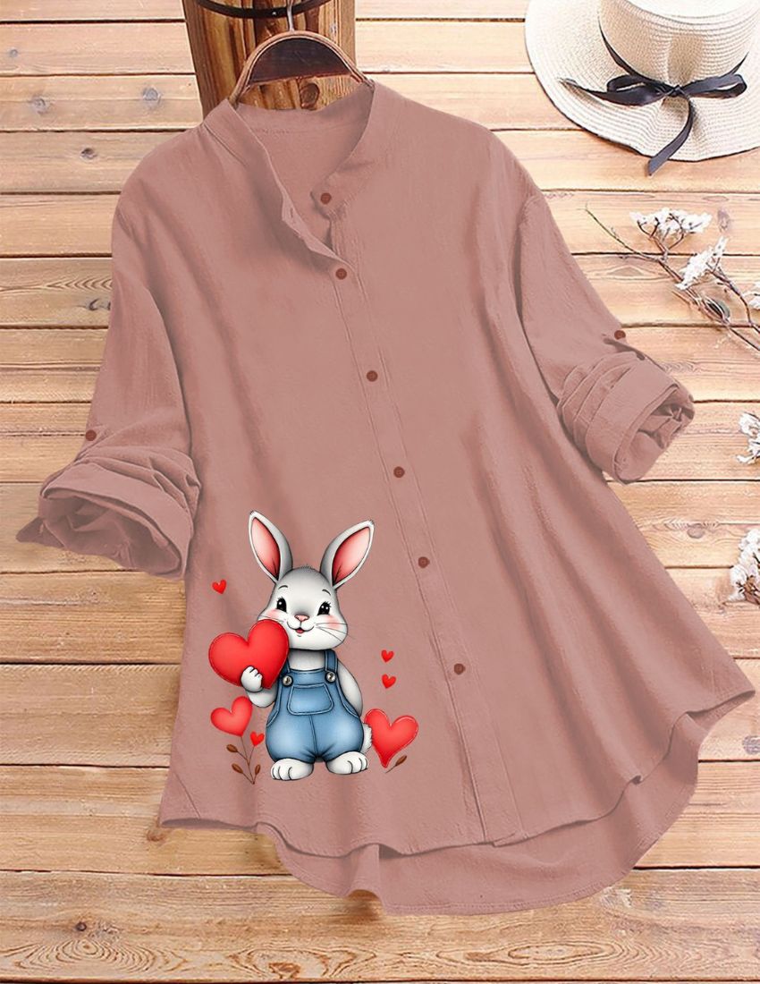 Cute Rabbit Design Top - Peach
