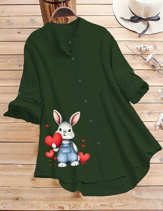 Cute Rabbit Design Top - Dark Green